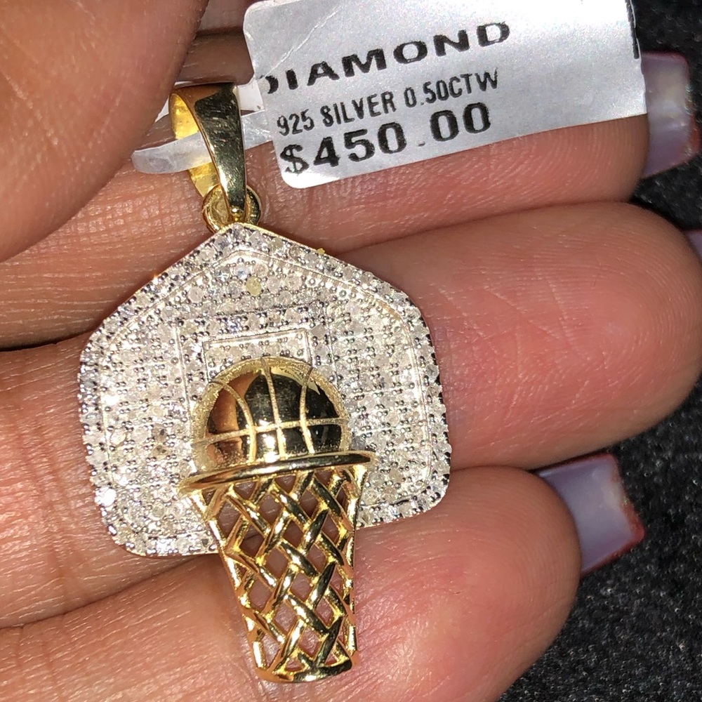 Basketball sporty pendant, Custom made certified real Diamond basketball pendant